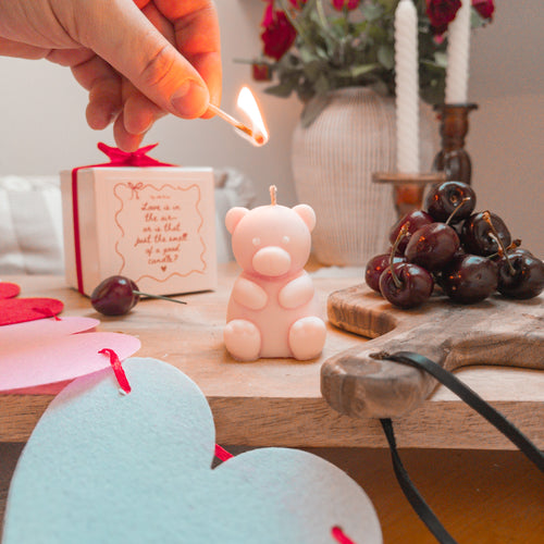 "Cheri" Teddy Bear Pillar Candle Valentine's Collection