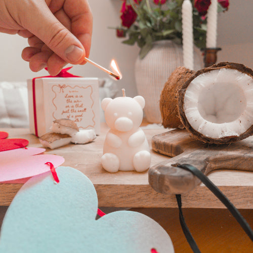 "Posy" Teddy Bear Pillar Candle Valentine's Collection
